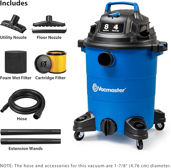 Vacmaster Blue Edition 8-Gallon* 4 Peak HP Wet/Dry Vacuum– VOC809PF