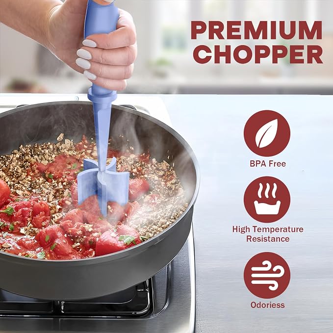 PGYARD Meat Chopper Hamburger Grinder, Kitchen Smasher for Ground Beef | Heat Resistant, 5 Blade, Burger Grinder Nylon Potato Mix Tool, Meat & Poultry Tenderizers, Dishwasher Safe, Purple