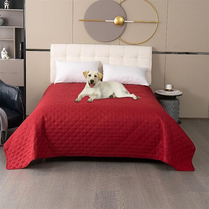 GIBZ Waterproof Dog Bed Cover Anti Slip Pet Furniture Protector Blanket Washable Thick Quilted Mat, Red, 101.6x127cm