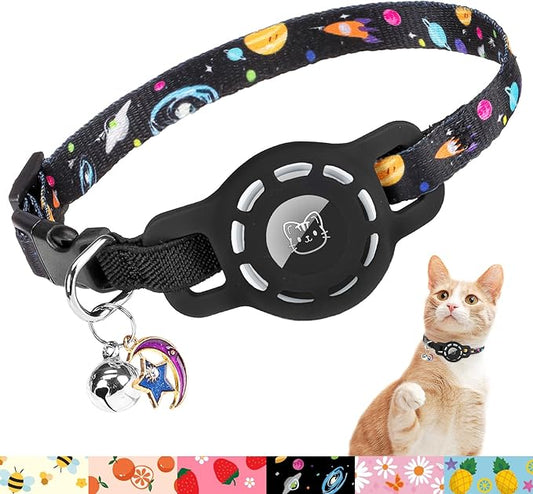 BINGPET AirTag Cat Collar with Bells, Upgraded Safety Elastic Cat Collar with Airtag Cat Collar Holder, Anti-Lost Cat Collars for Girl Boy Cats, Anti-Suffocation Kitty Puppy Collars