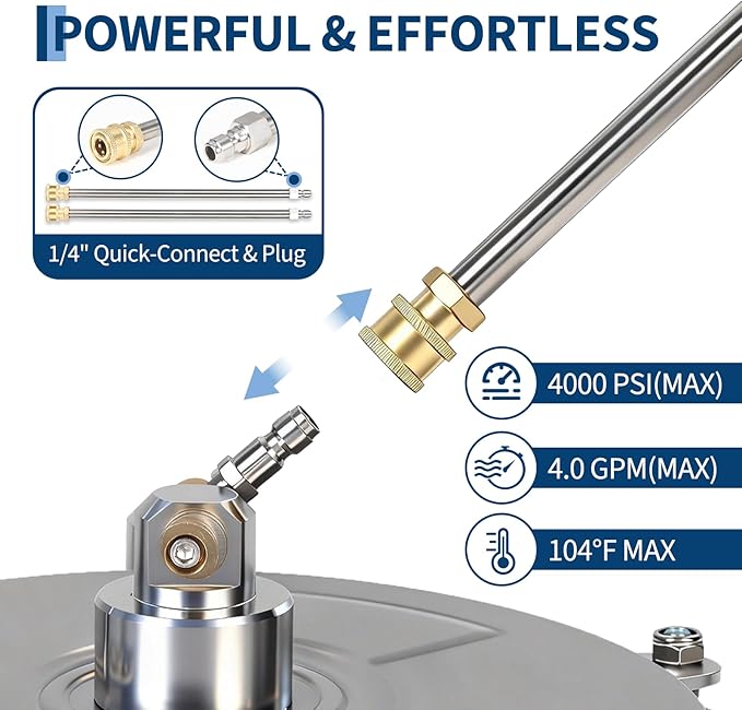18" Pressure Washer Surface Cleaner with 4 Wheels, Stainless Steel Surface Cleaner for Pressure Washer Attachment for Patio, Sidewalk, Deck and Driveways