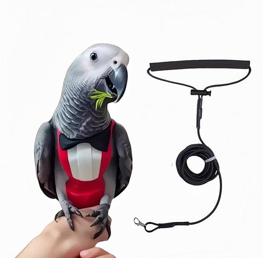 Bird Diapers with Bow Bird Harness Tuxedo Flight Suits with 80in Flying Leash Parrot Nappy with Waterproof Inner Layer Urine Wet Suite for Cockatiel Conure Parakeet Macaw Budgie-Red,L
