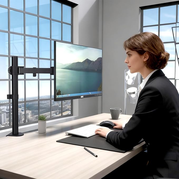 Single Monitor Arm Mount for 13-32 Inch Screen Up to 22lbs | Ultrawide Screens Up to 38 Inch Fully Adjustable Stand with C-Clamp/Grommet Base Tilt Rotation Max VESA 100x100