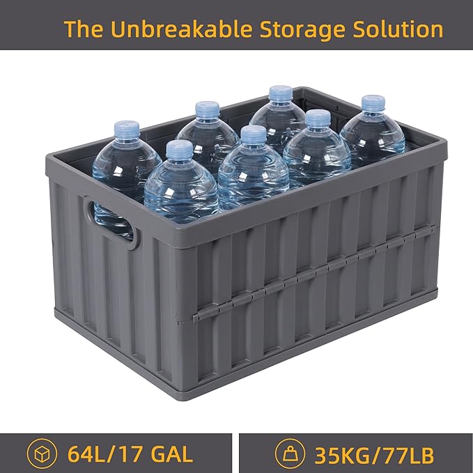 Citylife 64L Collapsible Storage Bins with Lids Plastic Storage Containers for Organizing Stackable Storage Box Large Heavy Duty Utility Crates, 2 Packs