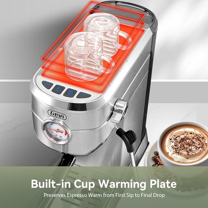 Gevi 20 Bar Compact Espresso Machine for Home,Latte、Cappuccino Coffee Maker | Removable Water Tank; Include Necessary Accessories; Can Make Americanos; Easy to Clean and Maintain; with Milk Frother;