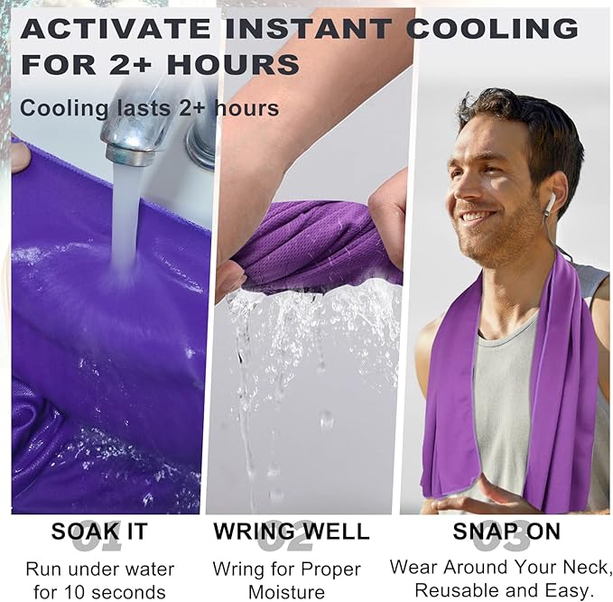 Cooling Towel for Neck and Face - 43.3" x 15.7" - Quick-Dry Microfiber - Ideal for Hot Weather, Gym, Fitness, Camping, Yoga, Run Gift - Purple