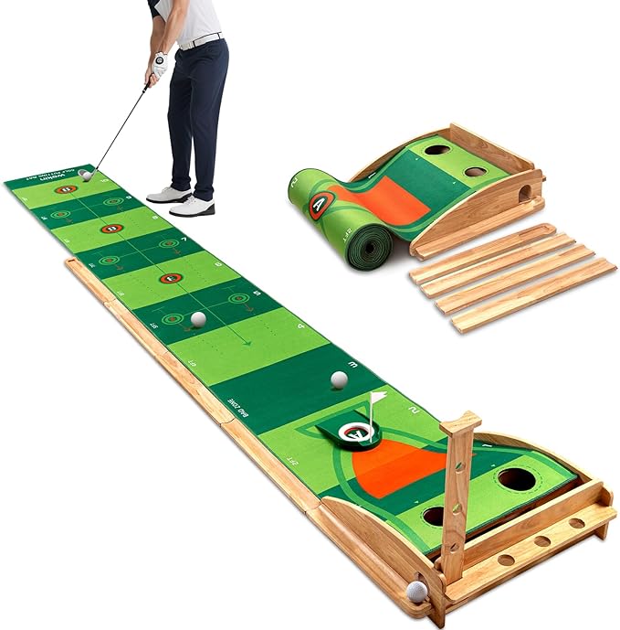 Wekin Indoor Putting Green with Auto Ball Return,11 Foot Golf Practice Putting Mat,Ideal Training Putting Mat for Beginners & Advanced Players