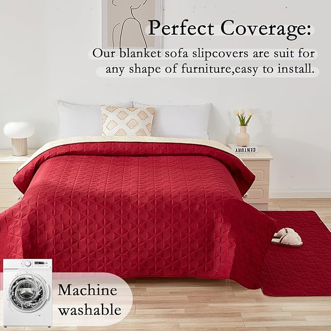 Waterproof Dog Bed Cover Pet Blanket, Soft Pet Couch Covers for Sofa Washable, Bed Couch Sofa Furniture Protector for Puppy Cat Kids (Red,210 * 210 CM)