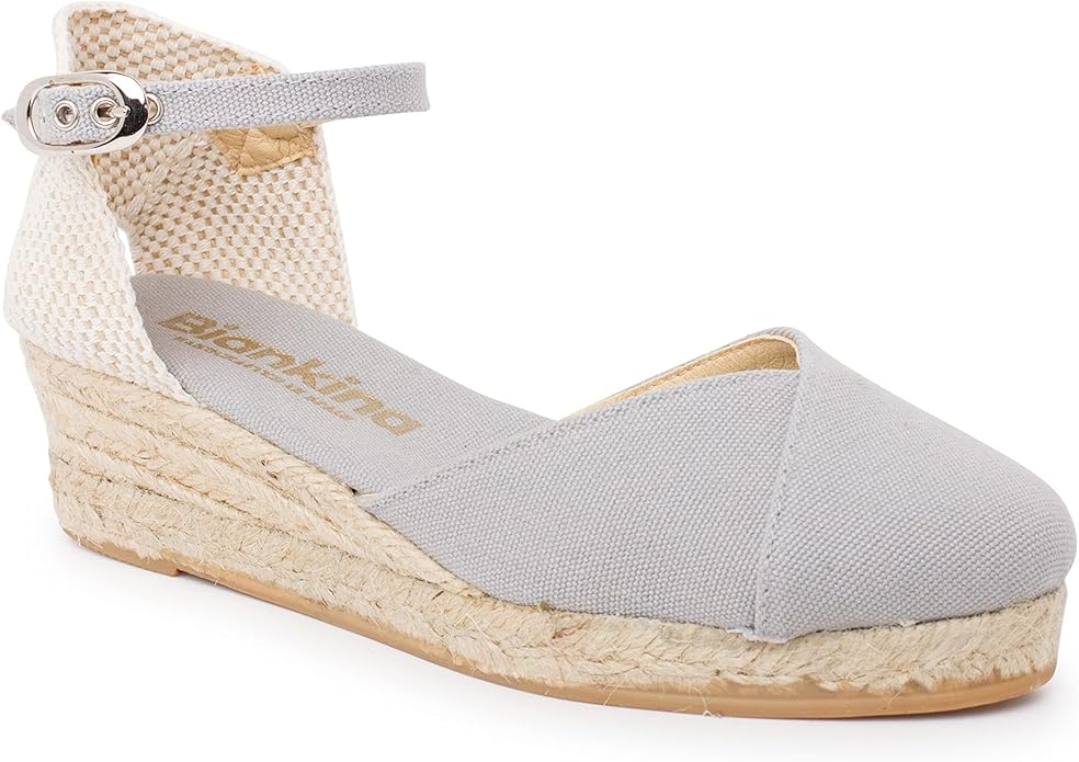 Girona Authentic Spanish Espadrille Wedge Sandals for Women - Sustainable, Eco Friendly, Vegan Shoes. Classic Style, Organic Cotton Canvas Upper, Comfy Insole, Jute Midsole, Rubber Sole. Made in Spain