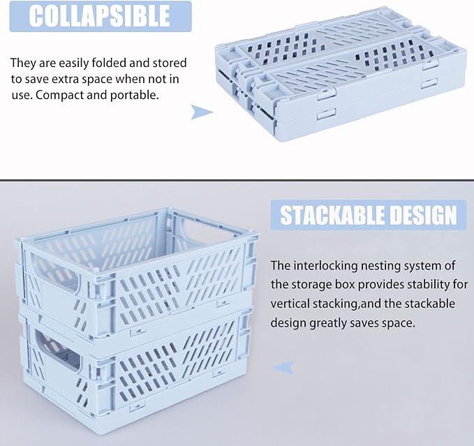 Tixill 2-Pack Mini Foldable Plastic Baskets for Organizing and Storage, Collapsible Storage Crate for Home Kitchen Bedroom Bathroom Office (5.9x3.8x2.2, Blue)