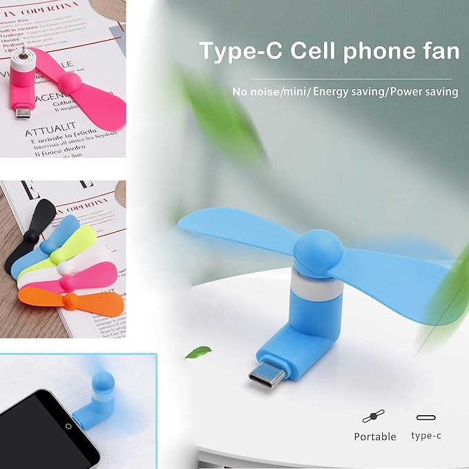 PCTC 6PCS Type C Mini Phone Fan Compatible with Samsung Galaxy S26/S25/S24 Ultra/Plus, Compatible with Apple iPhone 17/16/15 Series & More Type-C Devices