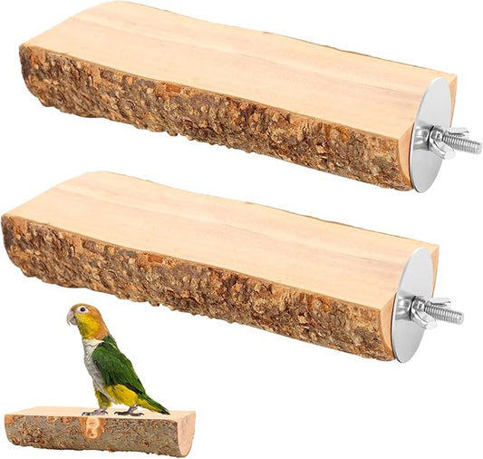 2PCS Natural Wood Bird Perch Platform for Cage - Parrot Perch Stand for Conures, Cockatiels, Budgies, Lovebirds, Parrotlets, Small Bird Cage Accessories & Wooden Perches for Small Parrots