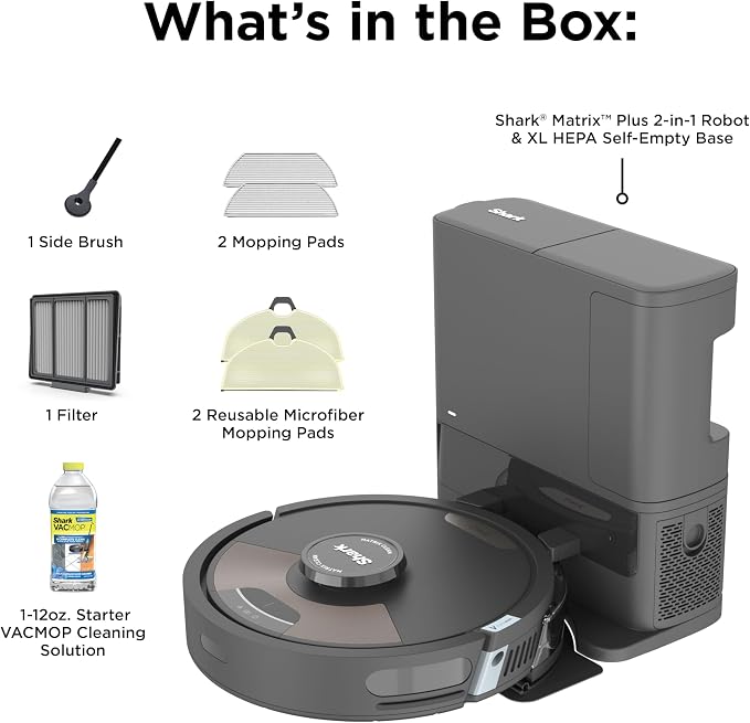 Shark Matrix Plus 2-in-1 Robot Vacuum & Mop, Black/Mocha Silver, AV2630WA | Sonic Mopping, Matrix Clean, CleanEdge, HEPA 45-Day Self-Empty Base, 360° LiDAR Mapping, Self-Cleaning Brushroll, Wi-Fi