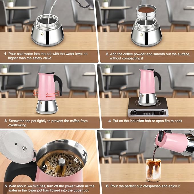 9 Cup Stovetop Espresso Maker Stainless Steel Moka Pot Stove Top Percolator Italian Coffee Makers Capable Mocha Greca Machine Cafe Classic Induction Cookers for Home and Camping 450ml 15oz