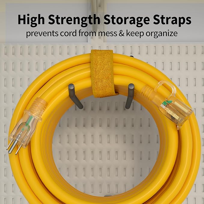 POWGRN 100 ft 12/3 Outdoor Extension Cord Waterproof Heavy Duty with Lighted Indicator End 12 Gauge 3 Prong, Flexible Cold-Resistant Long Power Cord Outside, 15Amp 1875W SJTW Yellow ETL Listed