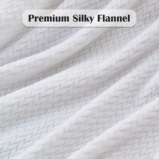 NEWCOSPLAY Fleece Leaves Pattern Throw Blanket, White, 50"x60" | Super Soft Throw Blanket, Lightweight Cozy Bed Sofa Blanket, Premium Silky Flannel Fleece, Travel Blanket for All Season Use