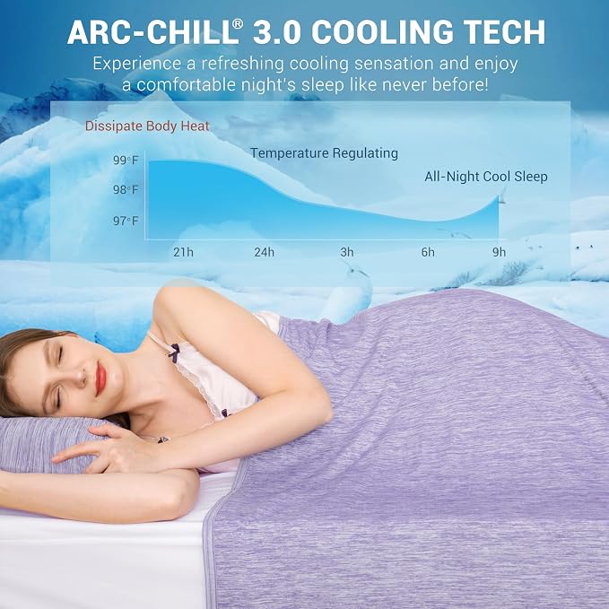 Elegear Arc-Chill 3.0 Cooling Blanket for Hot Sleepers, Twin Size, Purple | Q-Max>0.5 Cooling Fabric, Absorbs Heat to Keep Body Cool, Breathable Summer Blankets for Night Sweats & Menopause, 59"x79"