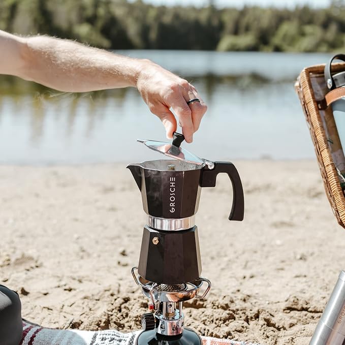 GROSCHE Milano Stovetop Espresso Maker Moka Pot 3 espresso Cup - 5 oz, Black - Cuban Coffee Maker Stove top coffee maker Moka Italian espresso greca coffee maker brewer percolator | Cuban Coffee Maker And Italian Moka Pot For Stovetop Espresso; For Gas...