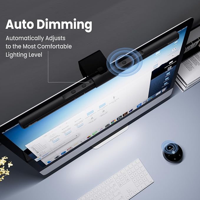 Quntis Computer Monitor Lamp, Screen Monitor Light Bar for Eye Caring, USB Reading LED Task Lamp with Auto-Dimming, Dimmable Light Bar, Touch Control, No Glare Space Saving Home Office Desk Lamps