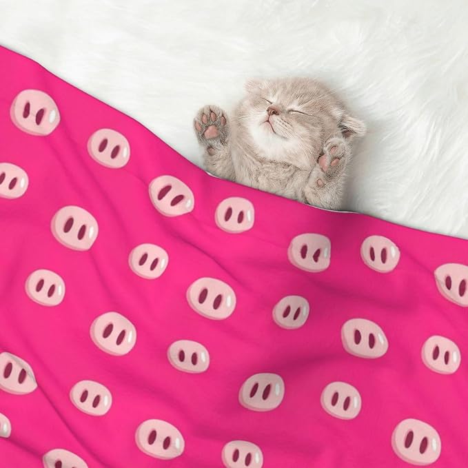 Pet Blanket for Couches and Beds, Cute Pig Nose Printed Pink, Reversible Double Sided Plush Design with Soft Bumpy Texture and Smooth Surface, Furniture Protector
