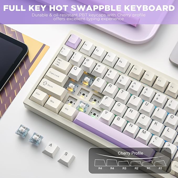 YUNZII AL80 75% Wireless Aluminum Mechanical Keyboard(Beige, Gateron Zero) | QMK/VIA, Smart LCD Display and Knob, Hot Swap, Gasket Structure, BT/2.4G/USB-C, RGB Keyboard for Gaming/Win/Mac