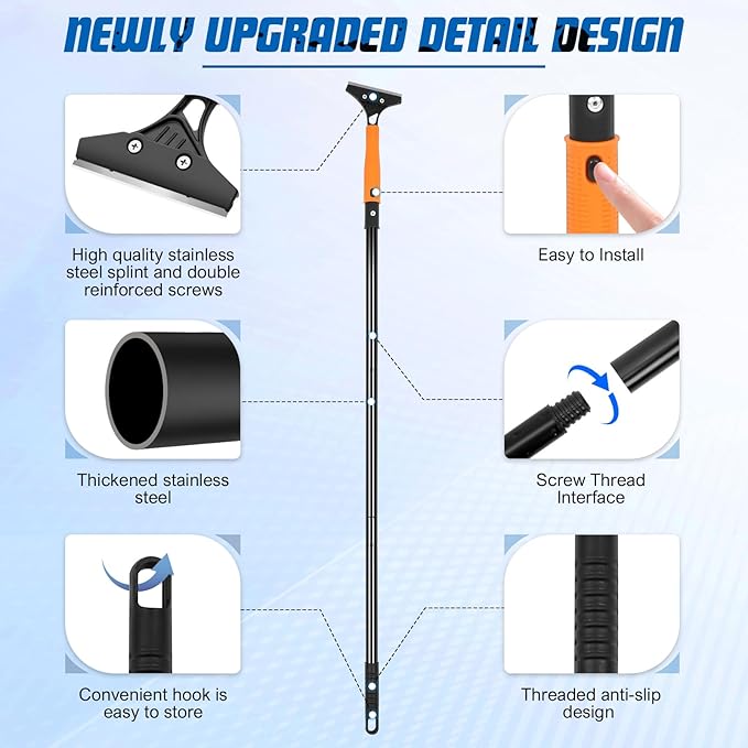 Razor Blade Floor Scraper with Long Handle, 4 Inch Floor Scraper Tools Heavy Duty with 10PCS Extra Metal Blades,Paint Scrapers for Cleaning Wall Glass Floor Paint Gum Stains Stickers Linoleum