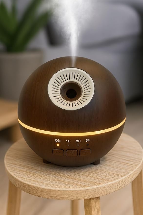 2-in-1 Air Humidifier & Aroma Diffuser Home Fragrance Room Decor Essential Oil Diffuser Humidifiers for Bedroom LED Light Color Changing Car Air Freshener (Dark Wood-2)