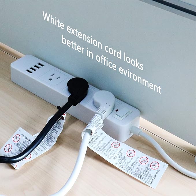 FIRMERST 1875W 10 Feet Extension Cord Heavy Duty Low Profile White 15A