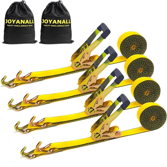 2 Inch Heavy Duty Ratchet Straps, 15ft Tie Down Straps Ratchet with Double J Hook, 10000lbs Breaking Strength, Cargo Ratchet Straps for Moving Motorcycle, Trailer & Trucks (4 Pack)