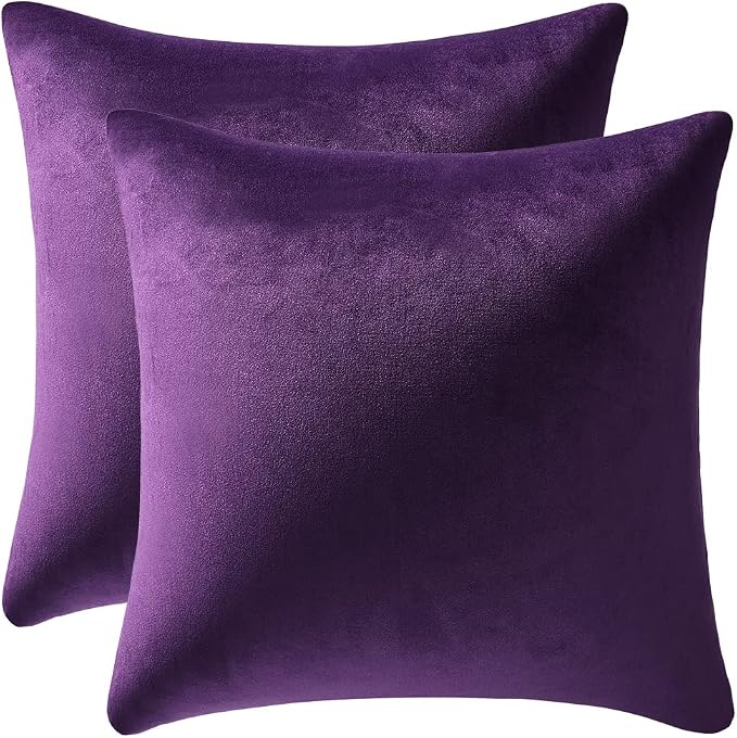 Throw Pillow Covers 22x22 Purple: Pack of 2 Cozy Soft Velvet Square Modern Luxury Decorative Throw Pillow Cases for Sofa Couch Living Room Bed Home Decor