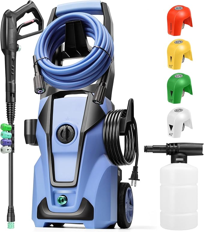Pressure Cleaner 5000PSI with 33FT Flexible Extension Hose for Cars/Patios/Driveways, Blue