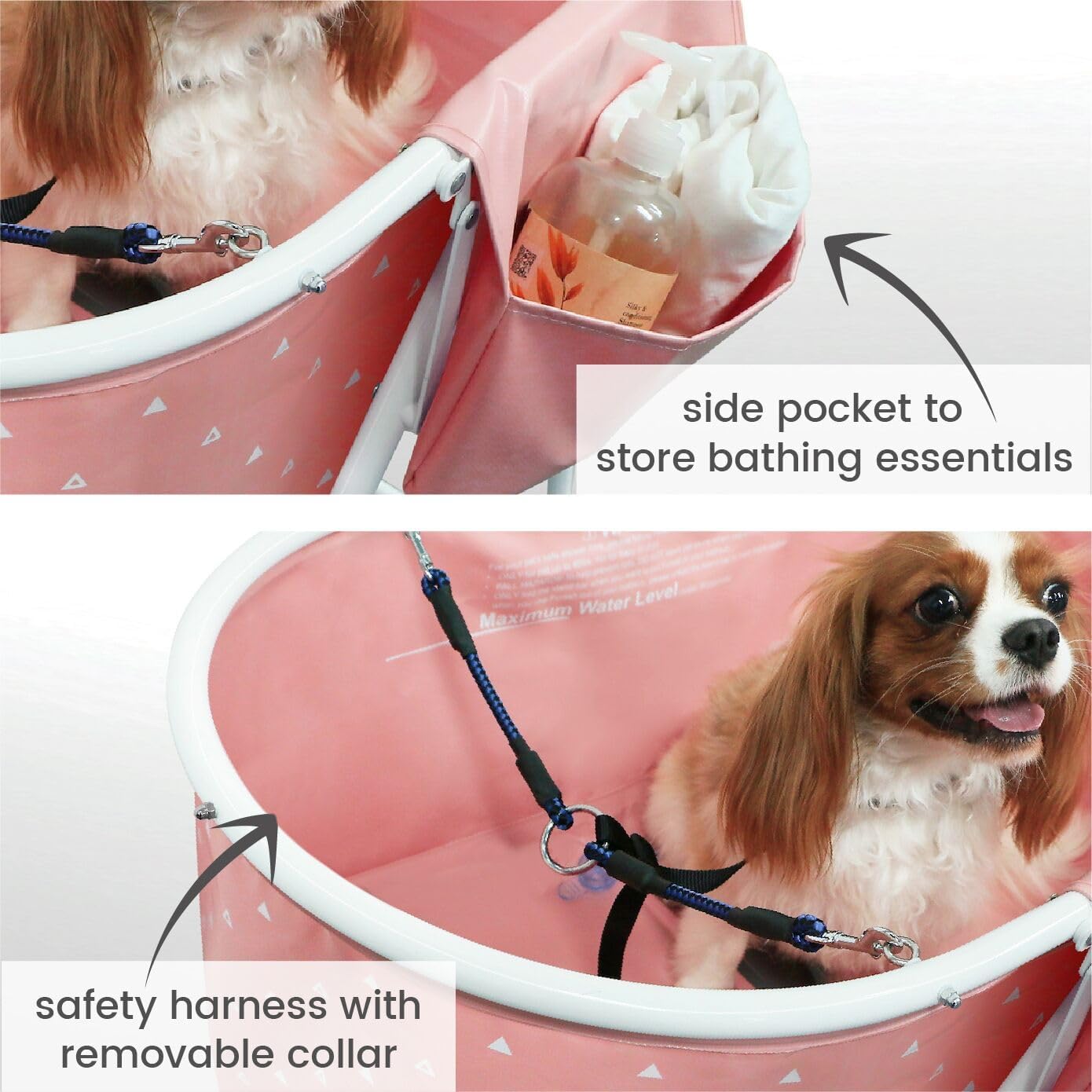 Little Dipper Dog Bath Tub and Wash Station for Bathing Shower and Grooming, Elevated Foldable and Portable, Indoor and Outdoor, for Small and Medium Size Dogs, Cats and Other Pet (Pink)