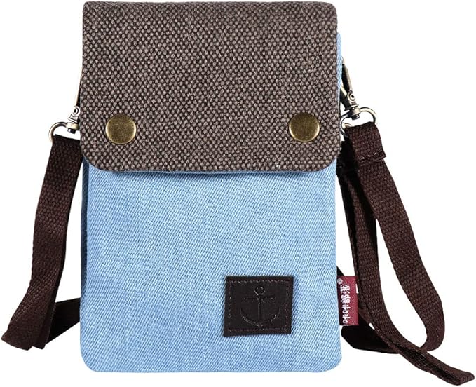 Dlames Canvas Small Cute Crossbody Cell Phone Purse Wallet Bag with Shoulder Strap for iPhone 15 Pro 14 Pro 13 Pro Galaxy S23 S22 S21 Google Pixel 5 4 3 - Blue
