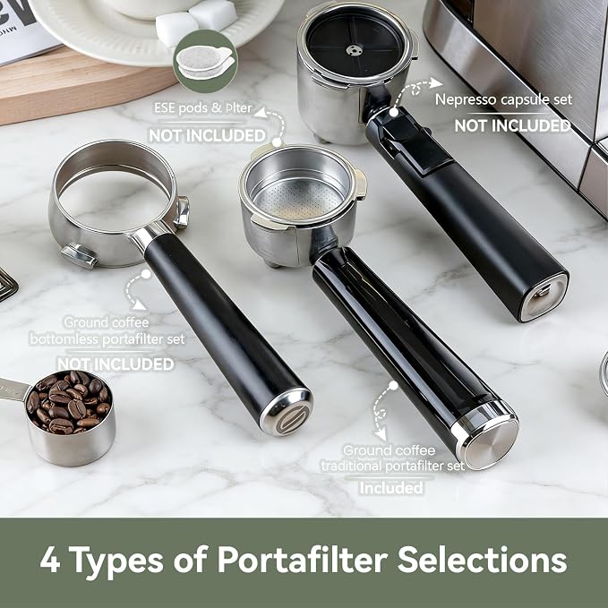 Gevi 20 Bar Espresso Machine with Milk Frother,Compatible with Pods&Ground | Compatible with Nespresso Pods&Ground; Built-in pressure gauge; Removable Water Tank; Make Americanos、Latte; Easy to Clean;
