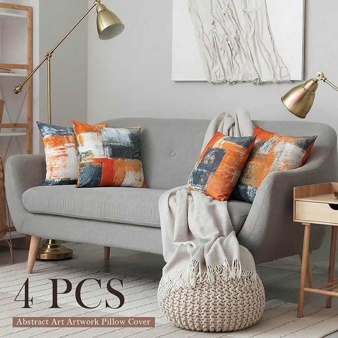 Burnt Orange Throw Pillow Covers 20x20 Set of 4 Decorative Cushion Cover Taupe Abstract Art Painting Pillow Covers for Sofa Couch Bedroom Living Room Outdoor Home Décor | Taupe & Burnt‑Orange Modern‑Art Cushion Cases, neutral aesthetic pillowcases for ...