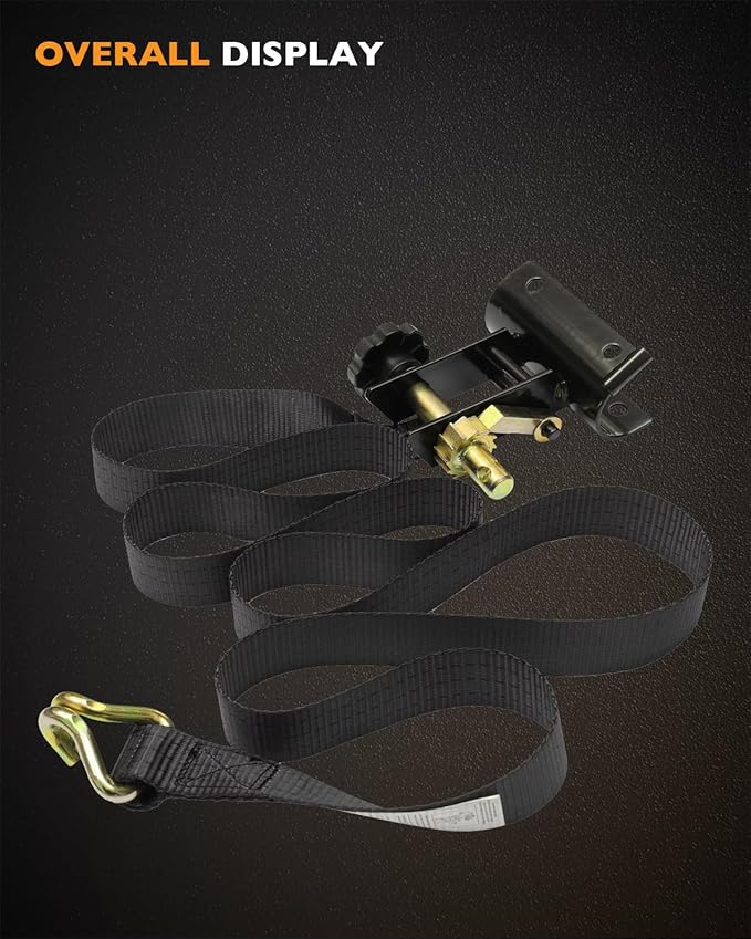 Truck Rack Straps, W/J-Hook (2PCS), 2" Black Round Tube Mount, 1.5" Wide x 7.5' Long, Black Ladder Rack Ratchet Straps, 500 lbs Load Heavy Duty, Lumber Rack Ratchet Straps, Pipe/Roof Rack Straps