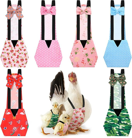 6 Pcs Chicken Diapers for Hens Rooster Ducks Reusable Washable Duck Diapers with Bow Tie for Ducklings Hens Goose Poultry Adjustable Clothes for Hen Rooster Chicken(Cute,L)