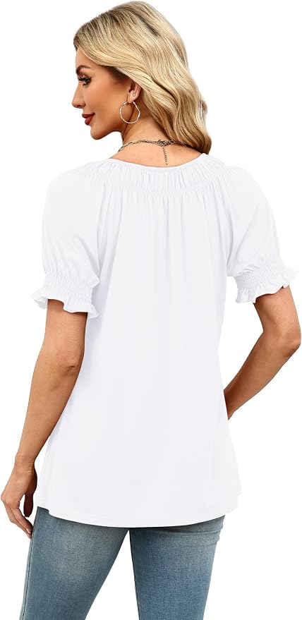 WIHOLL Womens Short Sleeve Square Neck Summer Tops Dressy Casual Blouses Trendy Clothes 2026