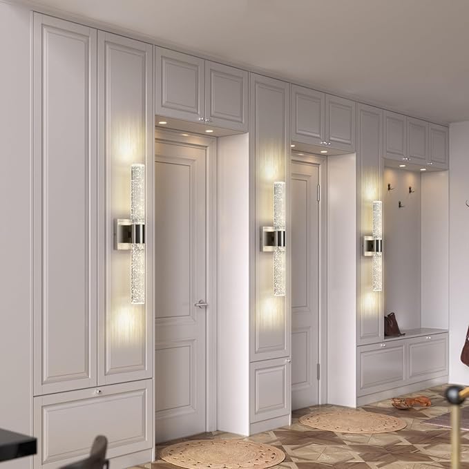 Modern LED Wall Sconces Set of Two - 4000K Dimmable Crystal Bathroom Sconces Wall Lighting Indoor Brushed Nickel Vanity Light Fixture Wall Mount Wall Lights for Bedroom Living Room,18 Inch