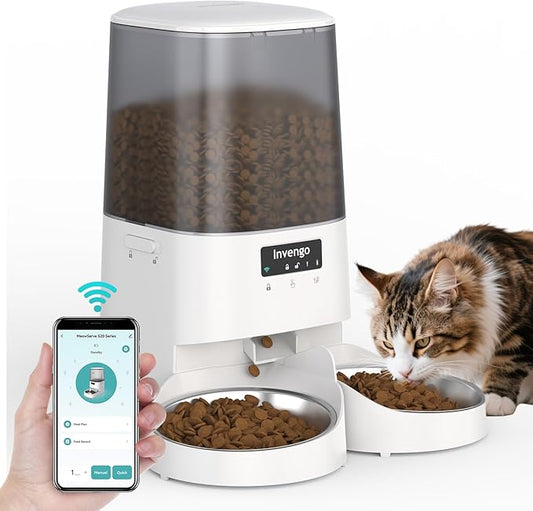 Automatic Cat Feeder with App Control, 5L Food Dispenser for 2 Cats, 2.4/5G WiFi, Dual Power, Programmable Portions, Anti-Jam & Fresh-Lock, Stainless Steel Bowls, Easy to Clean