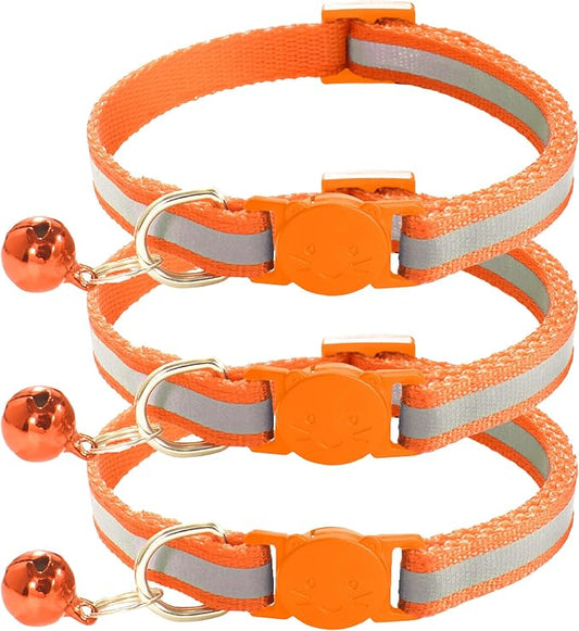 3 Pack Reflective and Breakaway Cat Collars with Bells，Adjustable Kitten Collars from 7.5 to 12.5 Inches, Ideal of Kitten Collar, Suitable for Girls and Boys (Orange)