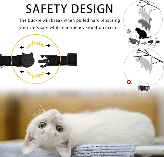 Cat Collar Breakaway with Bells,3 Pack Safety Adjustable Pet Collars,Ideal for Girl Boy Kittens. (Pink Green Yellow Star)