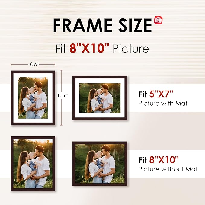 Brown 8x10 Picture Frame Set of 2, Collage for Tabletop or Wall Display