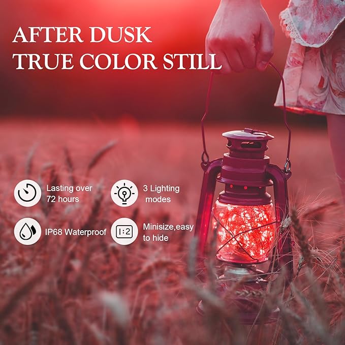 Aogist Led Fairy Lights 3 Modes Battery Operated String Lights Waterproof Silver Wire 7 Feet Firefly Starry Moon Mason Jar Lights for DIY Wedding Party Christmas (Red, 12 Pack)
