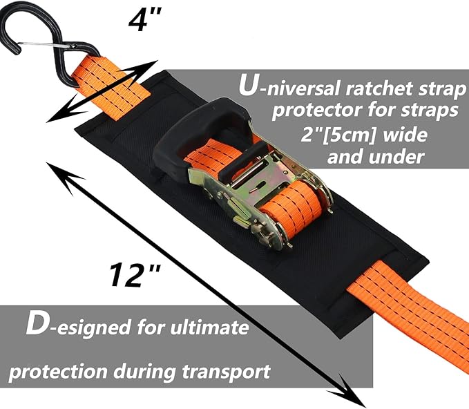 4 Pack Universal Tie Down Strap Protector Sleeve Ratchet Strap Protector Sleeve for Boat, Trailers, Jetski, Waverunner Black 4 x 12 Inches