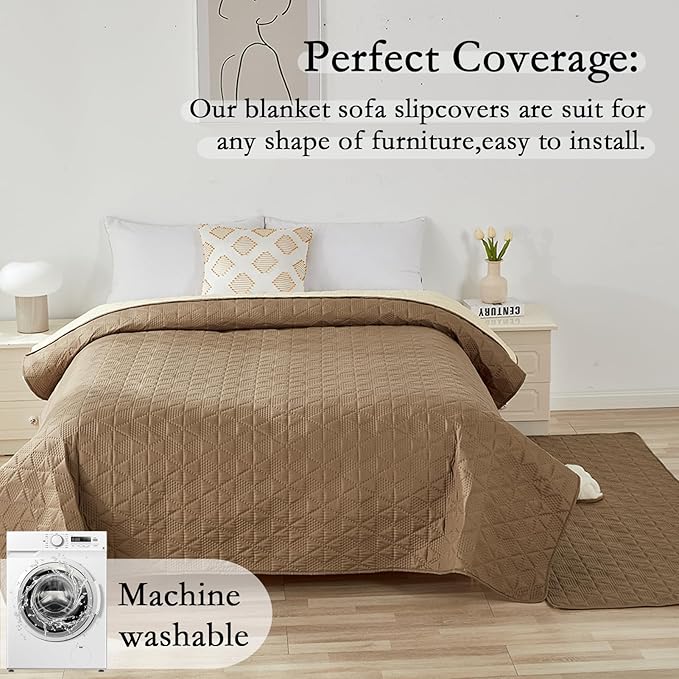 Waterproof Dog Bed Cover Pet Blanket, Soft Pet Couch Covers for Sofa Washable, Bed Couch Sofa Furniture Protector for Puppy Cat Kids (Khaki,210 * 210 CM)