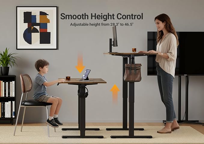 YDN 63 x 24 Inch Rustic Brown Electric Standing Desk | Adjustable Height, Sit Stand, Cable Management, Ergonomic, Home Office
