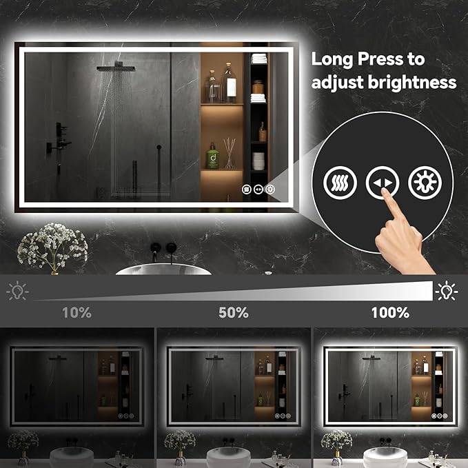 LED Bathroom Mirror 32x48 Inch Anti-Fog Bathroom Mirror with Lights, Wall Mounted Lighted Vanity Mirrors, Dimmable, Backlit + Front Lit, Smart Bathroom Vanity Mirror with 3 Colors Temperature
