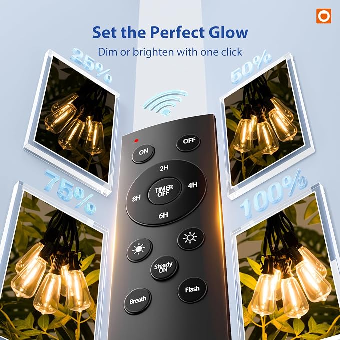 addlon 100FT(50FT*2) Outdoor String Lights ST38 LED with Remote Waterproof | 54 Dimmable Shatterproof Replaceable Bulbs, Connectable Hanging Strand for Porch Backyard Patio Garden Deck Outside, Timer