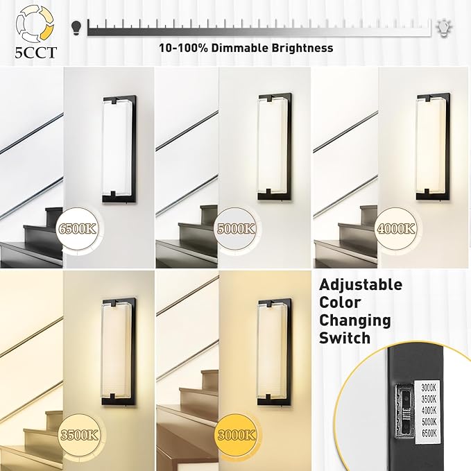 zeyu 19'' Indoor Large Wall Sconce, 30W Dimmable LED Sconce Wall Light for Bedroom, 5 Color Temperatures Adjustable, Black Finish with Clear Glass Shade, ZTH100BM-LED BK